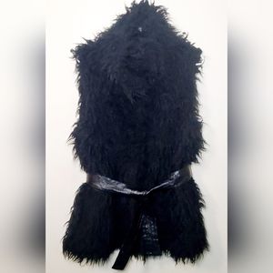 Black shaggy fur vest with belt